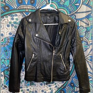 Forever 21 Black Leather Motorcycle Jacket with Notched Lapel